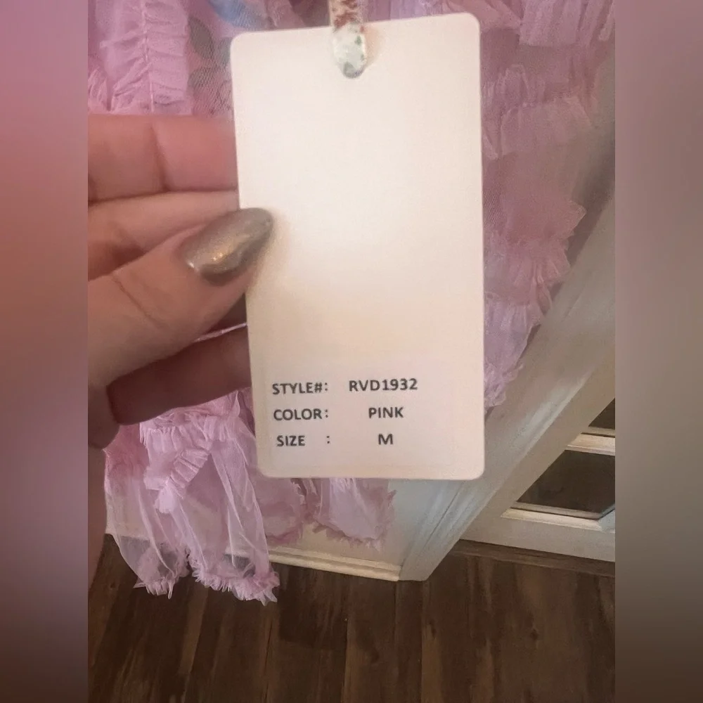 Rosevelvet Pink Floral Tulle Ruffle Mini Dress | Cottagecore NWT- M - Picture 6 of 9